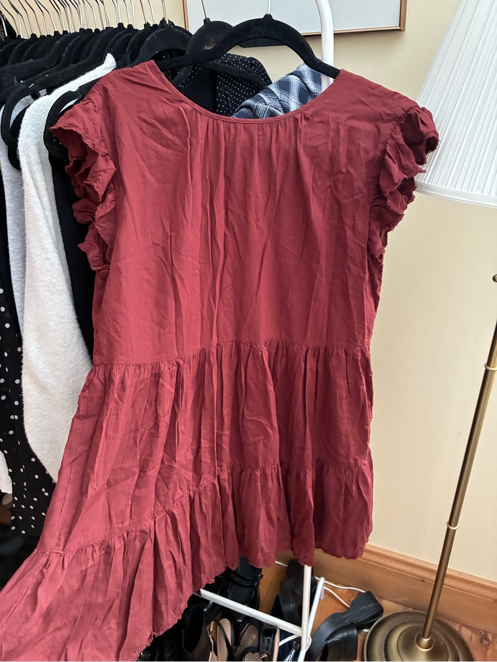 Wilfred Burgundy Ruffled Tiered Short Sleeve Tunic